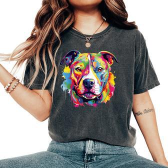 Colorful Pit-Bull Terrier Dog Love-R Dad Mom Boy Girl Women's Oversized Comfort T-Shirt - Monsterry