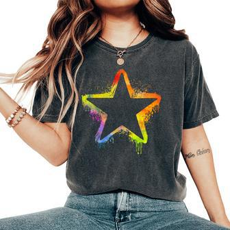 Colorful Star Rainbow Paint Splatter Lgbtq Women's Oversized Comfort T-Shirt - Monsterry AU