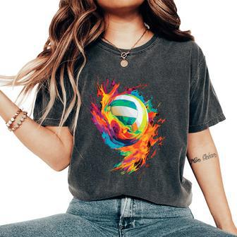 Colorful Volleyball Volleyball Player Girls Woman N Women's Oversized Comfort T-Shirt - Seseable