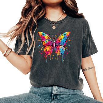 Cool Butterfly On Colorful Painted Butterfly Women's Oversized Comfort T-Shirt - Monsterry UK