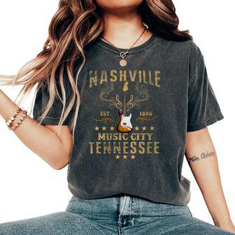Country Music City Nashville Guitar Tennessee Vintage Women's Oversized Comfort T-Shirt - Monsterry