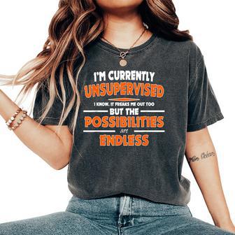 Currently Unsupervised Graphic Sarcastic Very Women's Oversized Comfort T-Shirt - Thegiftio UK