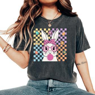 Cute Bunny With Bandana Bubblegum Retro Groovy Easter Day Women's Oversized Comfort T-Shirt | Mazezy