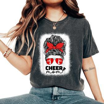 Cute Cheer Mom For Cheerleader Mom Red Messy Bun Mom Women's Oversized Comfort T-Shirt - Monsterry DE