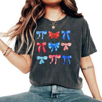 Cute Coquette Bows 4Th Of July Patriotic Girls Women's Oversized Comfort T-Shirt - Monsterry AU