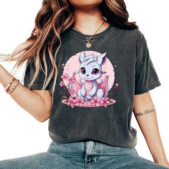 Cute Dragon With Cherry Blossoms I Girl Dragon Women's Oversized Comfort T-Shirt | Mazezy