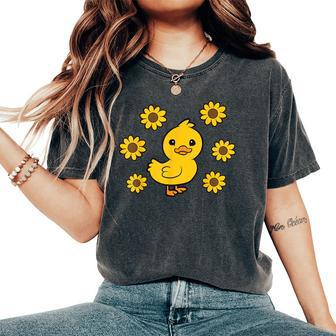 Cute Duck Summer Sunflower Kawaii Duck Women's Oversized Comfort T-Shirt - Thegiftio UK
