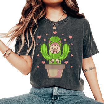 Cute Hedgehog Cactus Pun Women's Oversized Comfort T-Shirt - Thegiftio UK