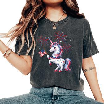 Cute Patriotic Americorn Unicorn Fireworks Girls 4Th Of July Women's Oversized Comfort T-Shirt - Monsterry AU