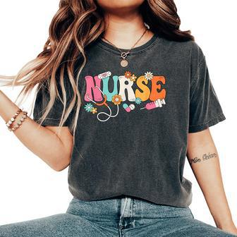Cute Retro Groovy Nurse Flower Nursing Women's Oversized Comfort T-Shirt | Mazezy
