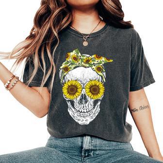 Cute Sunflower Floral Skull Flowers Lover Women's Oversized Comfort T-Shirt - Thegiftio UK
