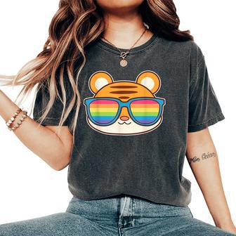 Cute Tiger Pride Flag Rainbow Sunglasses Lgbtq Women's Oversized Comfort T-Shirt - Monsterry DE