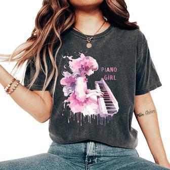 Cute Watercolor Piano Girl Pianist Keyboard Musician Music Women's Oversized Comfort T-Shirt - Thegiftio UK