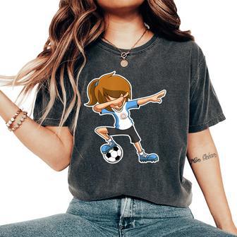 Dabbing Soccer Girl Argentina Argentinian Flag Jersey Women's Oversized Comfort T-Shirt - Monsterry