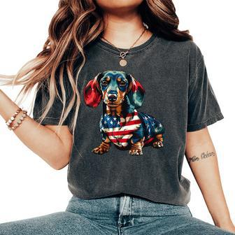 Dachshund Dog 4Th Of July American Flag For Women Women's Oversized Comfort T-Shirt - Monsterry DE