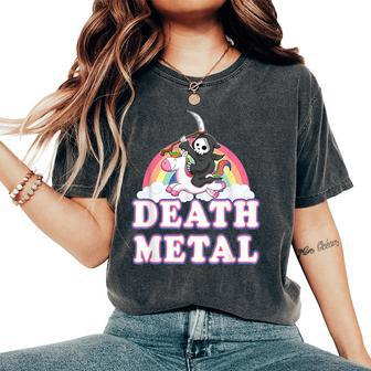 Death Metal Rock Music Rainbow Grim Reaper Riding Unicorn Women's Oversized Comfort T-Shirt - Thegiftio UK
