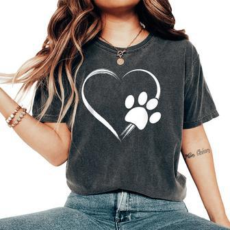 Dog Paw Print Heart For Mom For Dad Women's Oversized Comfort T-Shirt - Monsterry