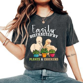 Easily Distracted By Plants & Chickens Silkie Chicken Women's Oversized Comfort T-Shirt - Thegiftio UK