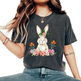 Easter Bunny Flower Headband Rabbit Easter Happy Easter Women's Oversized Comfort T-Shirt | Mazezy