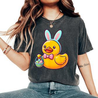 Easter Rubber Duck Bunny Ears Eggs Basket Women's Oversized Comfort T-Shirt - Seseable