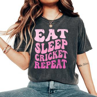 Eat Sleep Cricket Repeat Groovy Cricket Player Lover Women's Oversized Comfort T-Shirt | Mazezy