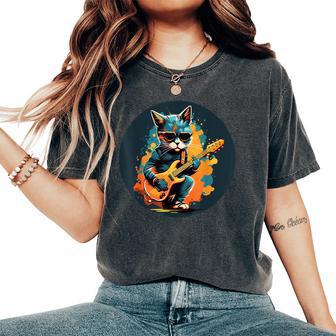 Electric Guitar Cat Animals For Boys And Girls Women's Oversized Comfort T-Shirt - Thegiftio UK