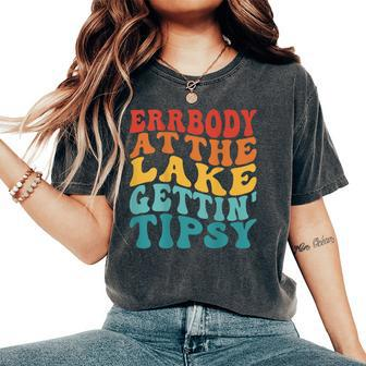Everybody In The Lake Getting Tipsy Retro Groovy Lake Life Women's Oversized Comfort T-Shirt - Seseable