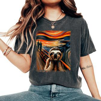 Expressionist Scream For Sloth Lovers Artistic Sloth Women's Oversized Comfort T-Shirt - Seseable