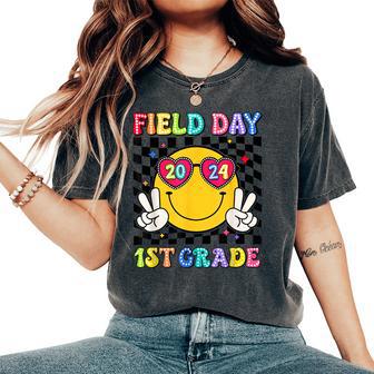 Field Day 2024 1St Grade Smile Face Teacher Field Trip Women's Oversized Comfort T-Shirt - Thegiftio UK