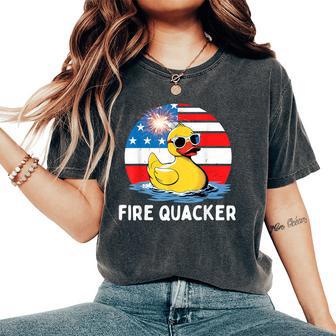 Fire Quacker Duck Firecracker 4Th Of July Usa Flag Kid Women's Oversized Comfort T-Shirt - Thegiftio UK