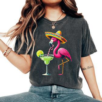 Flamingo Drinking Margarita Mexican Poncho Cinco De Mayo Women's Oversized Comfort T-Shirt | Mazezy DE