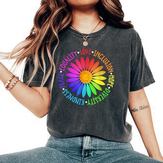 Flower Kindness Peace Equality Rainbow Flag Lgbtq Ally Pride Women's Oversized Comfort T-Shirt - Monsterry DE