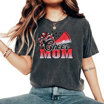 Football Cheer Mom Red Black Pom Leopard Women's Oversized Comfort T-Shirt | Mazezy AU