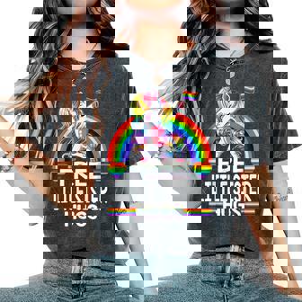 Free Little Sister Hugs Unicorn Lgbt Pride Rainbow Women's Oversized Comfort T-Shirt | Mazezy