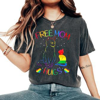 Free Mom Hugs Lgbt Pride Mama Cat Rainbow Cute Women's Oversized Comfort T-Shirt - Monsterry UK