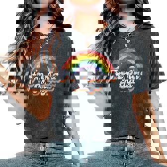 Free Mom Hugs Rainbow Bisexual Lesbian Lgbt Flag Pride Month Women's Oversized Comfort T-Shirt - Seseable