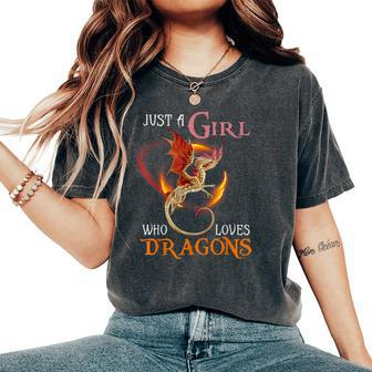 Fun Just A Girl Who Loves Dragons And Girls Women's Oversized Comfort T-Shirt - Thegiftio UK