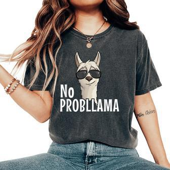Funky Hipster Llama With Sunglasses No Prob-Llama Women's Oversized Comfort T-Shirt - Seseable