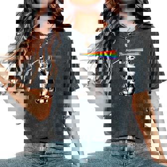 Cat Rock Music Rainbow Totality Dark Side Moon Women's Oversized Comfort T-Shirt - Seseable