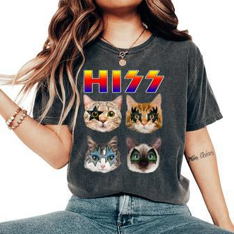 Cat Hiss Rock And Roll For Cat Lover Cat Dad Cat Mom Women's Oversized Comfort T-Shirt - Thegiftio UK