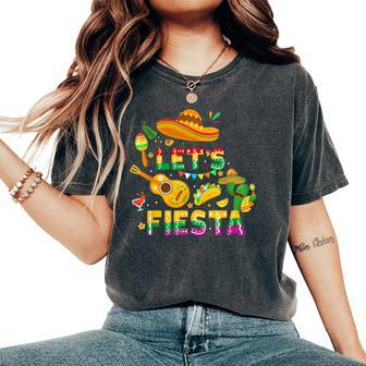 Cinco De Mayo Mexican Guitar Cactus Let's Fiesta Women's Oversized Comfort T-Shirt | Mazezy CA