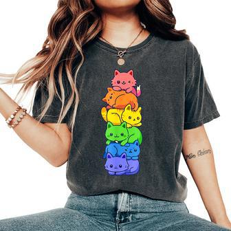 Lgbt Cat Stack Rainbow Gay Pride Anime For Cat Lover Women's Oversized Comfort T-Shirt - Monsterry CA