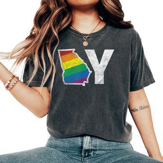 Lgbt Georgia Gay Distressed Rainbow Flag Present Women's Oversized Comfort T-Shirt - Monsterry CA