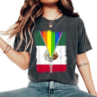 Lgbt Mexico Flag Zip Rainbow Mexican Gay Pride Women's Oversized Comfort T-Shirt - Monsterry DE