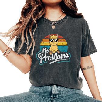Llama With Sunglasses No Probllama Cute Llama Vintage Women's Oversized Comfort T-Shirt - Thegiftio UK