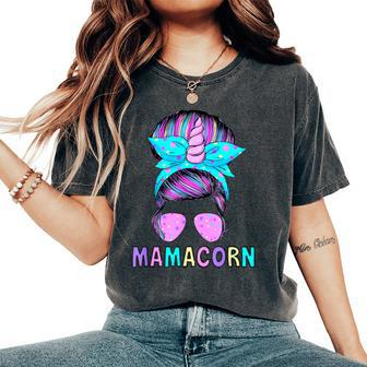 Mamacorn Unicorn Messy Bun Mom Mother's Day Girl Women Women's Oversized Comfort T-Shirt | Mazezy UK