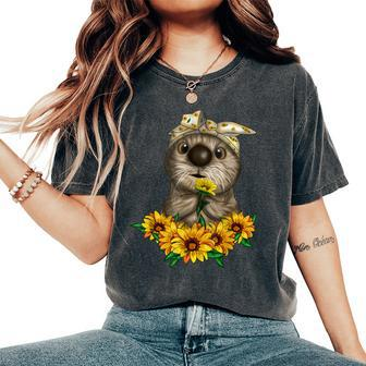Otter Messy Bun Sunflower Girls Animal Lover Women's Oversized Comfort T-Shirt - Thegiftio UK