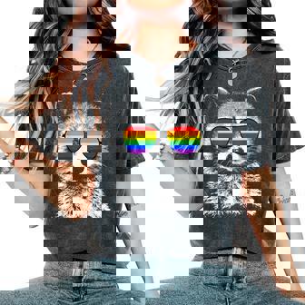 Raccoon Lgbt Sunglasses Rainbow Flag Gay Pride Month Women's Oversized Comfort T-Shirt | Mazezy