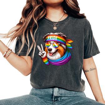 Rainbow Lgbt Gay Pride Lesbian Australian Shepherd Women's Oversized Comfort T-Shirt - Monsterry UK