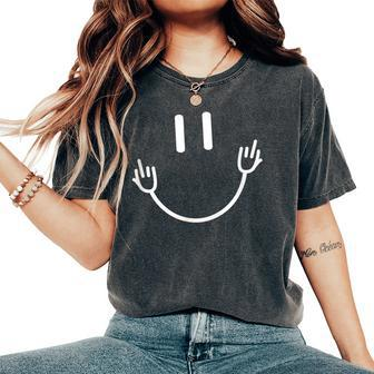 Sarcastic Smile Face Middle Finger Graphic Women's Oversized Comfort T-Shirt - Seseable